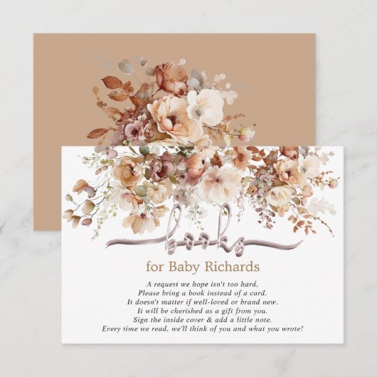 Boeken voor Baby Floral Baby shower Informatiekaartje (Voorkant / Achterkant)