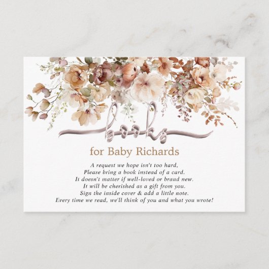 Boeken voor Baby Floral Baby shower Informatiekaartje (Voorkant)