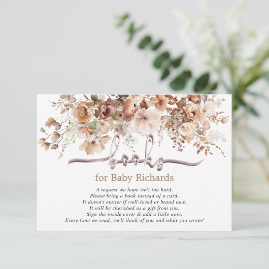 Boeken voor Baby Floral Baby shower Informatiekaartje (Staand voorkant)