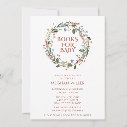 Boeken voor Baby Floral Baby shower Invitation Kaart (Voorkant)