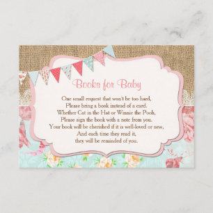 Boeken voor baby, floral burlap book request inser kaart