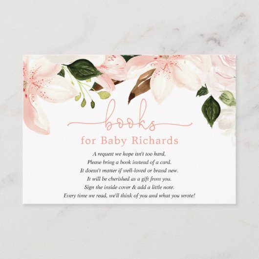 Boeken voor Baby florale lileuzen lily baby shower Informatiekaartje (Voorkant)