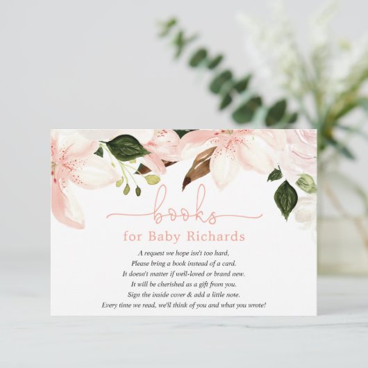 Boeken voor Baby florale lileuzen lily baby shower Informatiekaartje (Staand voorkant)