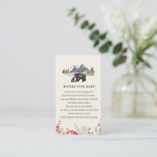 Boeken voor Baby gedicht Beren Floral Baby shower Informatiekaartje (Staand voorkant)