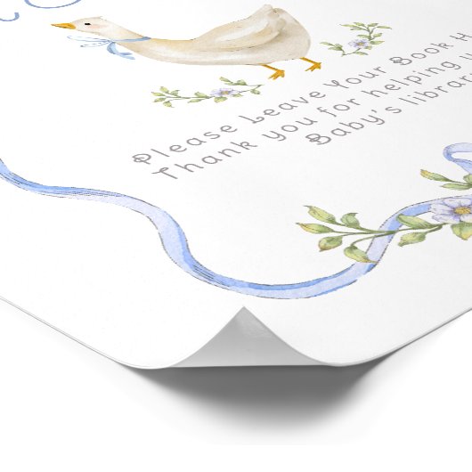 Boeken voor baby Gekke Goose Blue Bow baby shower Poster (Hoek)