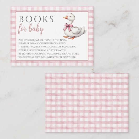 Boeken voor Baby Gekke Goose Girl Pink Baby shower Informatiekaartje (Voorkant / Achterkant)