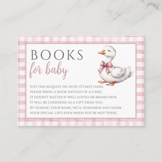 Boeken voor Baby Gekke Goose Girl Pink Baby shower Informatiekaartje (Voorkant)