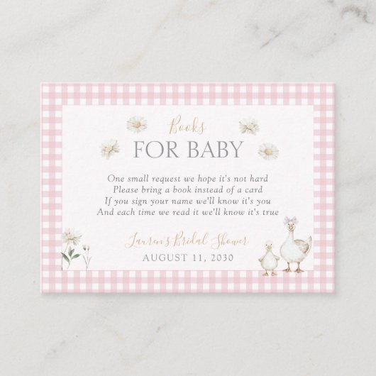 Boeken voor Baby Gekke Goose Whimsical Pink Shower Informatiekaartje (Voorkant)