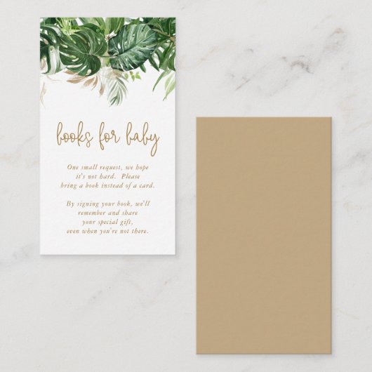 Boeken voor Baby Greenery Gold Tropical Baby showe Informatiekaartje (Voorkant / Achterkant)