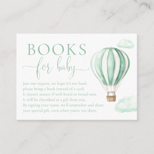 Boeken voor Baby Hete Luchtballon Baby shower Informatiekaartje (Voorkant)