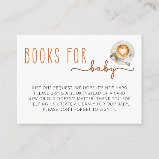 Boeken voor Baby Insert | Koffie Baby shower aanvr Informatiekaartje (Voorkant)