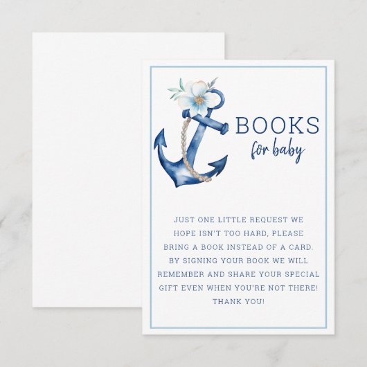 Boeken voor Baby Kaart | Nautisch blauw anker Baby (Voorkant / Achterkant)