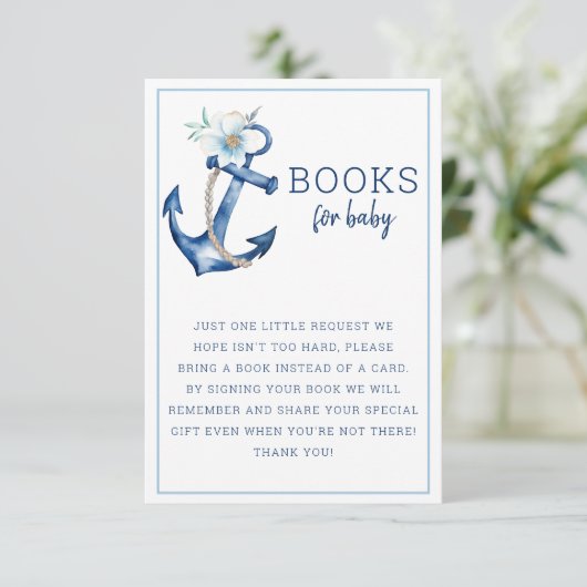 Boeken voor Baby Kaart | Nautisch blauw anker Baby (Staand voorkant)