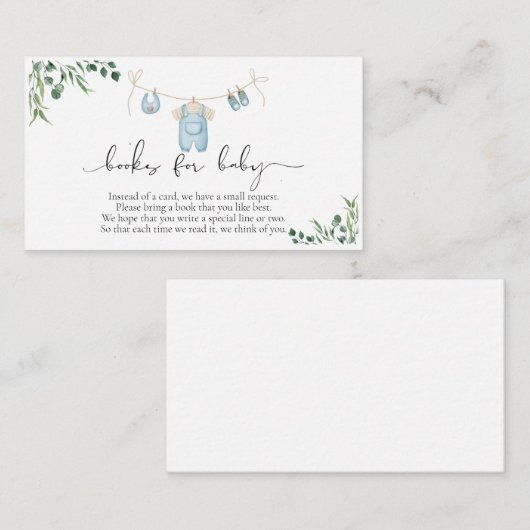 Boeken voor Baby Laundry Blue Greenery Baby shower Informatiekaartje (Voorkant / Achterkant)