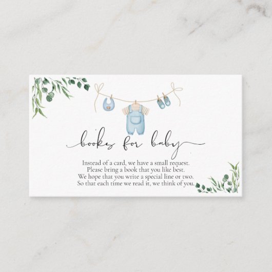 Boeken voor Baby Laundry Blue Greenery Baby shower Informatiekaartje (Voorkant)