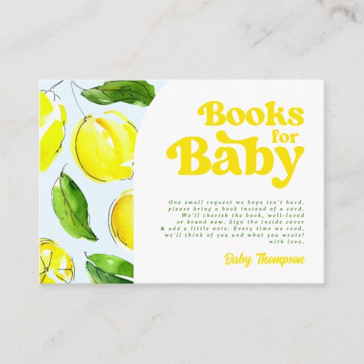 Boeken voor Baby Lemon Retro Baby shower Informatiekaartje (Voorkant)