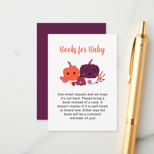 Boeken voor Baby Little Pumpkin Baby shower Informatiekaartje (Voorkant / Achterkant in situ)