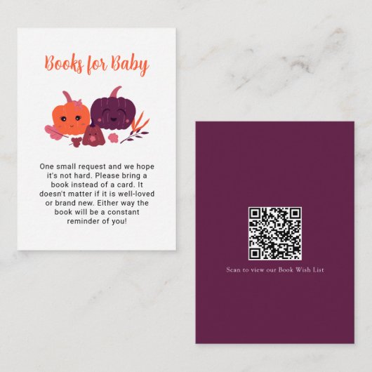 Boeken voor Baby Little Pumpkin Baby shower QR Cod Informatiekaartje (Voorkant / Achterkant)