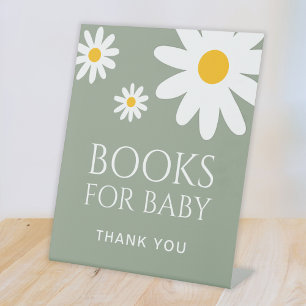 Boeken voor baby madeliefje saliegroene baby showe reclamebord met voetstuk