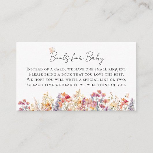 Boeken voor Baby! Modern, Wildflower Baby shower Informatiekaartje (Voorkant)