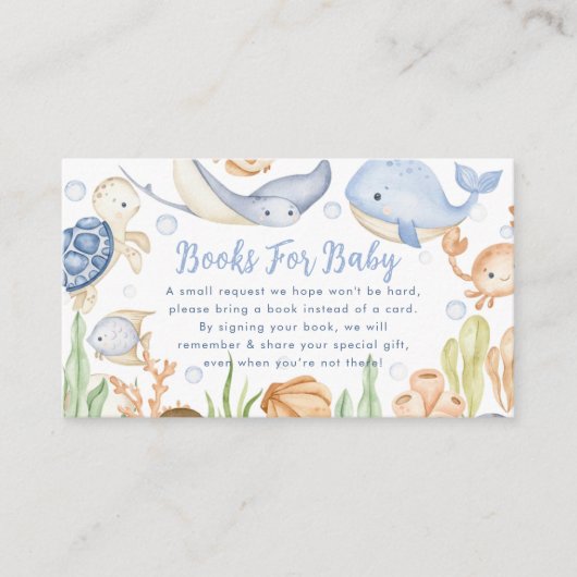 Boeken voor Baby Onder het zee dieren baby shower Informatiekaartje (Voorkant)