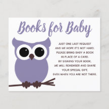 Boeken voor Baby Paars Owl Baby shower Insert