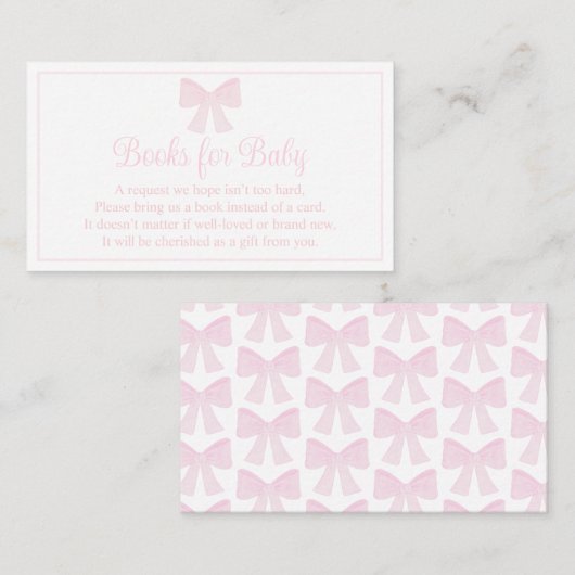 Boeken voor Baby Pink Bow Preppy Baby shower Visitekaartje (Voorkant / Achterkant)