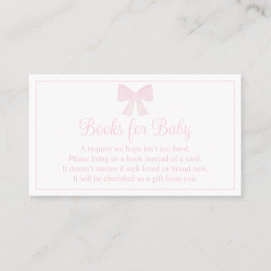 Boeken voor Baby Pink Bow Preppy Baby shower Visitekaartje (Voorkant)