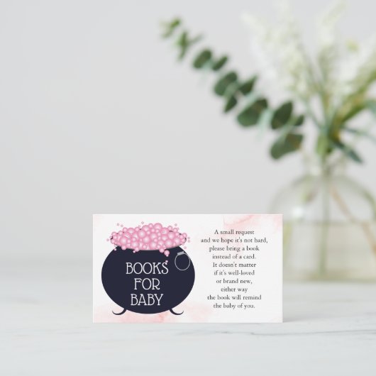 Boeken voor Baby Pink Brew Halloween Baby shower Informatiekaartje (Staand voorkant)