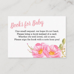 Boeken voor Baby Pink Floral Baby shower Informatiekaartje