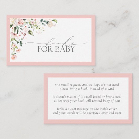 Boeken voor Baby Pink Floral Baby shower Informatiekaartje (Voorkant / Achterkant)