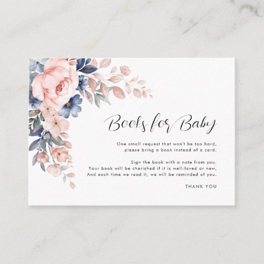 Boeken voor Baby Pink Floral Script Baby shower Informatiekaartje (Voorkant)