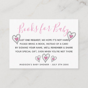 Boeken voor Baby Pink Love Hearts Baby shower Informatiekaartje