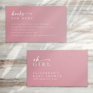 Boeken voor Baby Pink Minimalist Baby shower Informatiekaartje
