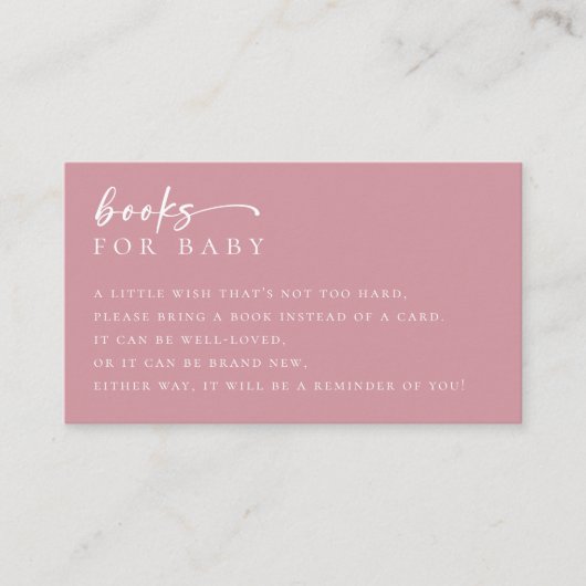 Boeken voor Baby Pink Minimalist Baby shower Informatiekaartje (Voorkant)