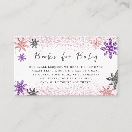 Boeken voor Baby Pink Snowflake Baby shower Glitte Informatiekaartje (Voorkant)