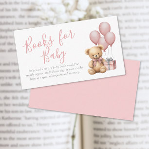 Boeken voor Baby Pink Teddy Bear Baby shower Informatiekaartje