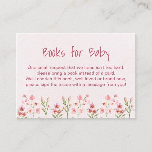 Boeken voor Baby Pink Wildflower Garden Baby showe Informatiekaartje (Voorkant)