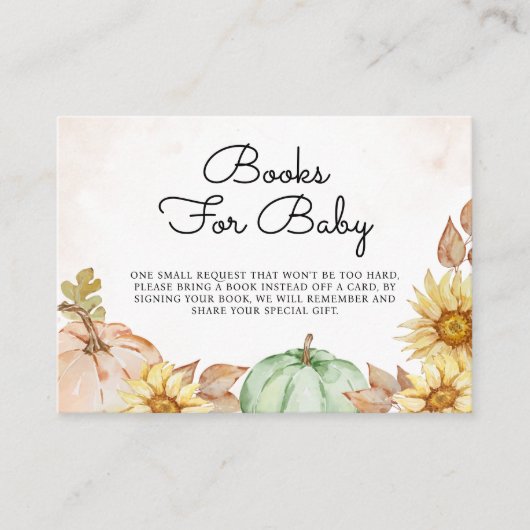 Boeken voor Baby Pompoenen Zonnebloemen Baby showe Informatiekaartje (Voorkant)