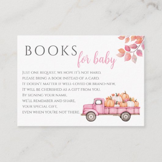 Boeken voor Baby Pumpkin Pink Girl Baby shower Informatiekaartje (Voorkant)