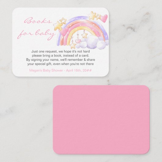 Boeken voor Baby Rainbow Stars Pink Baby shower Informatiekaartje (Voorkant / Achterkant)