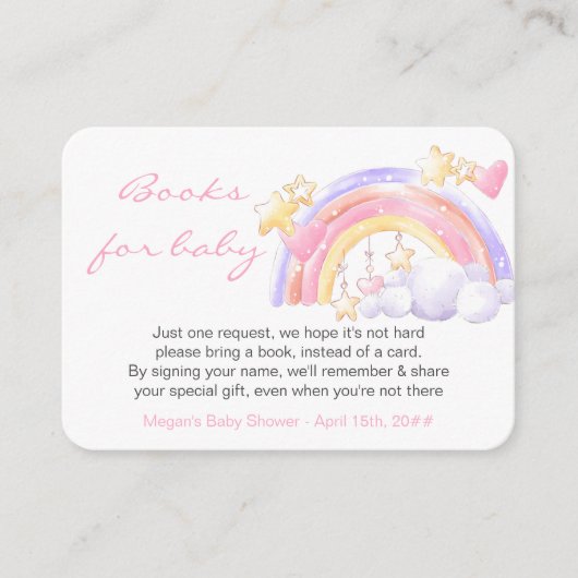Boeken voor Baby Rainbow Stars Pink Baby shower Informatiekaartje (Voorkant)