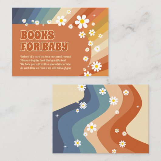 Boeken voor baby retro regenboog hippie madeliefje informatiekaartje (Voorkant / Achterkant)