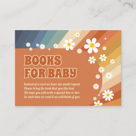 Boeken voor baby retro regenboog hippie madeliefje informatiekaartje (Voorkant)