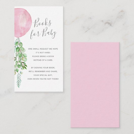 Boeken voor Baby roze ballon Eucalyptus Informatiekaartje (Voorkant / Achterkant)