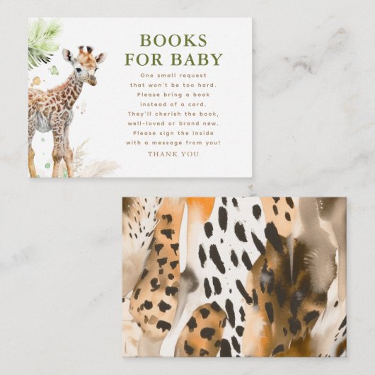 Boeken voor Baby Safari Wildlife Baby shower Informatiekaartje (Voorkant / Achterkant)