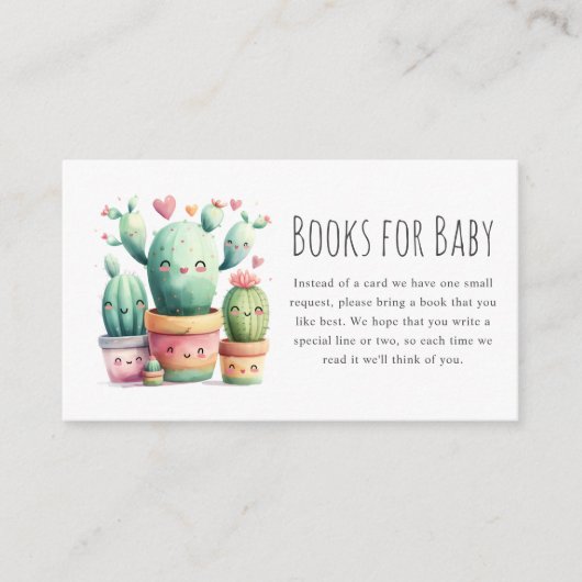 Boeken voor Baby | Schattige Cactus Baby shower Informatiekaartje (Voorkant)