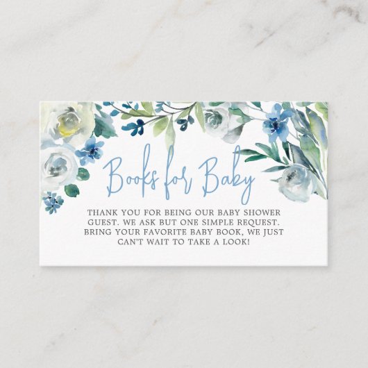 Boeken voor Baby shower Beautiful Blue Floral Informatiekaartje (Voorkant)
