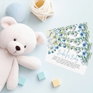 Boeken voor Baby shower Boy Beauful Blue Floral Informatiekaartje