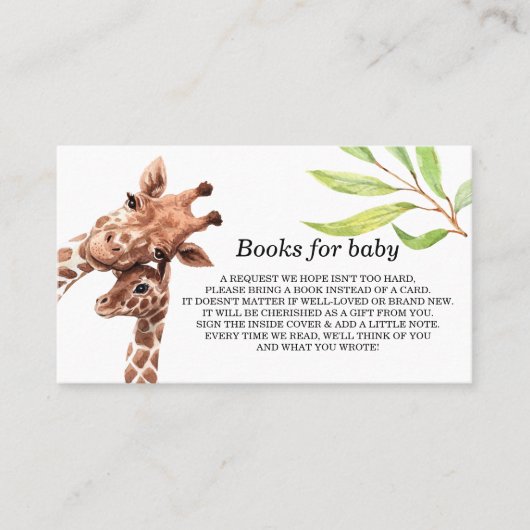 Boeken voor Baby shower Giraffe Book Request Card Visitekaartje (Voorkant)